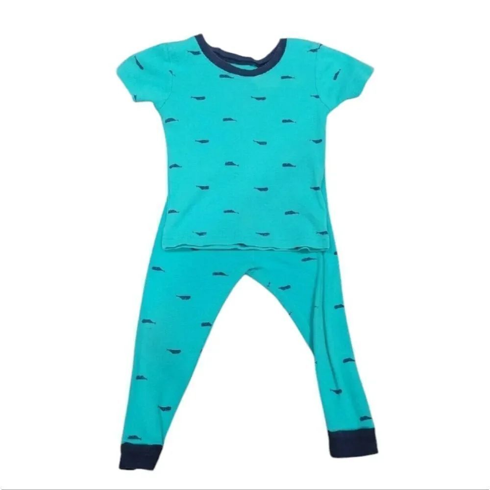 Teal and navy whale pajama set